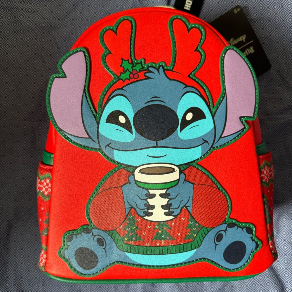 Loungefly Disney Stitch Holiday Sweater & Hot Chocolate Mini Backpack-NWT